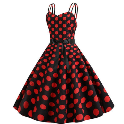 Vintage Rockabilly Klänning Svart Röda Polka Dots