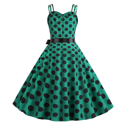 Vintage Rockabilly Klänning Polka Dot Green