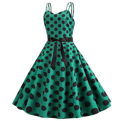Vintage Rockabilly Klänning Polka Dot Green