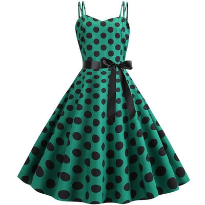 Vintage Rockabilly Klänning Polka Dot Green