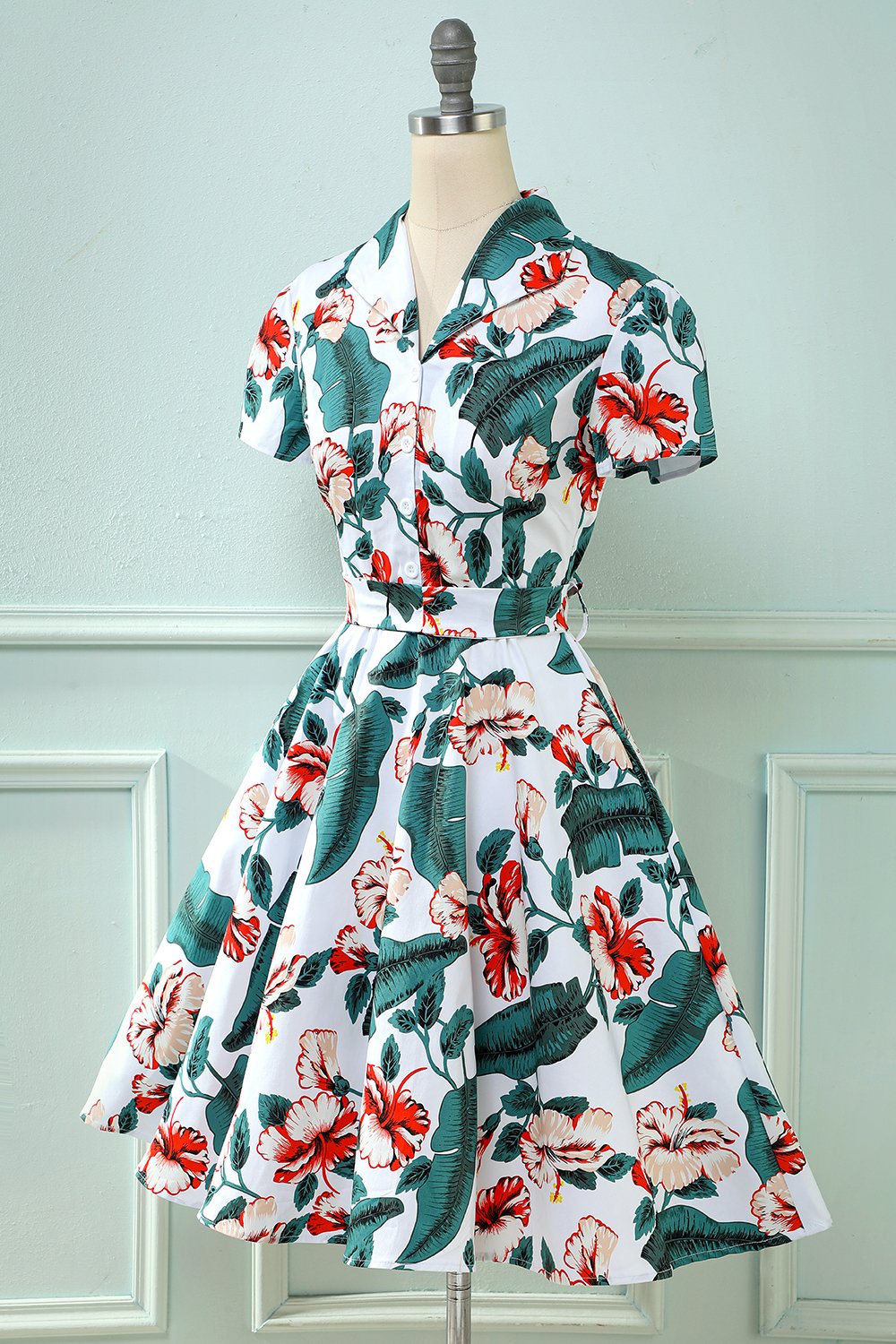 Vintage V-Ringad Klänning Med Blommönster