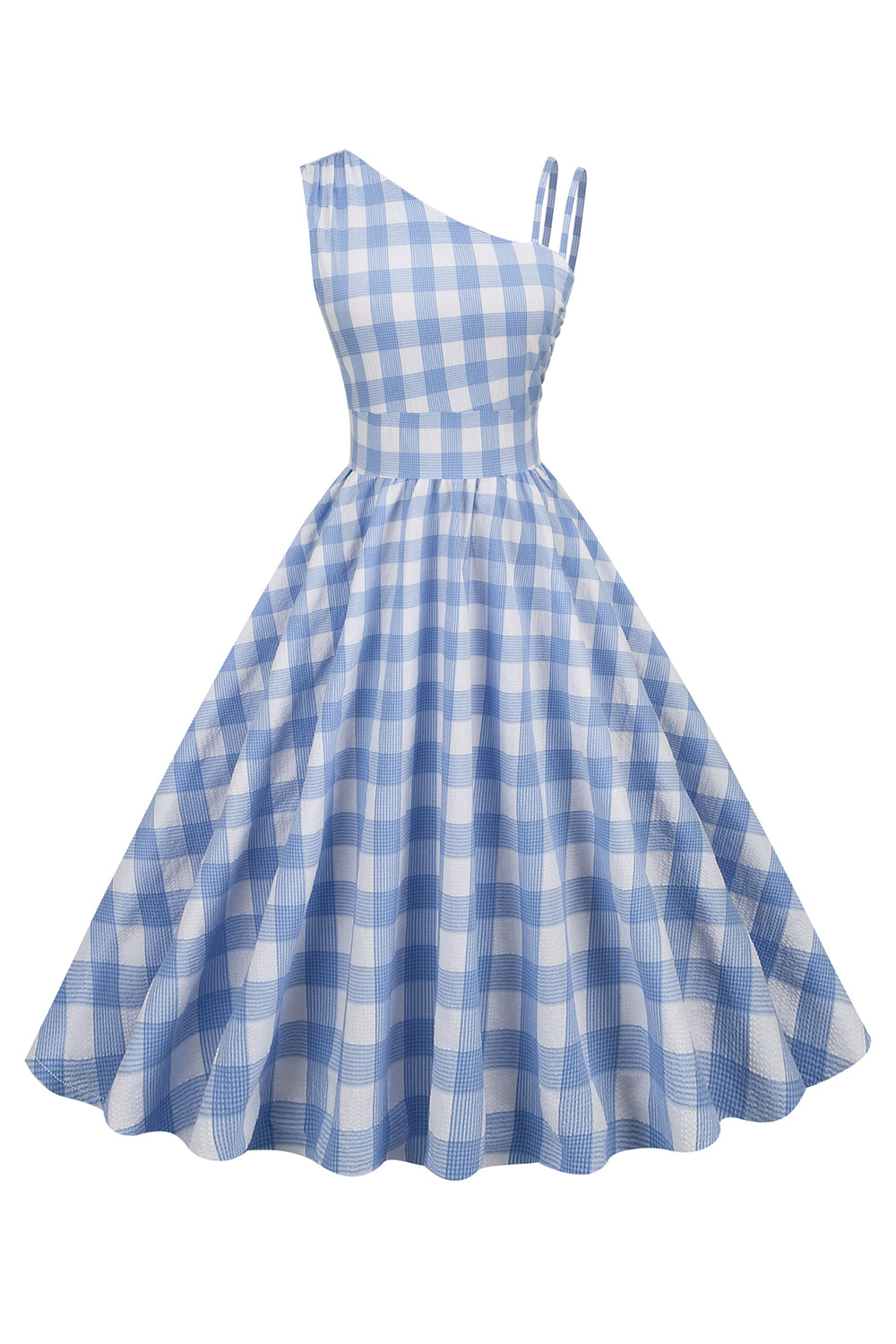 Vintage Asymmetrisk Klänning Med Blå Pläd