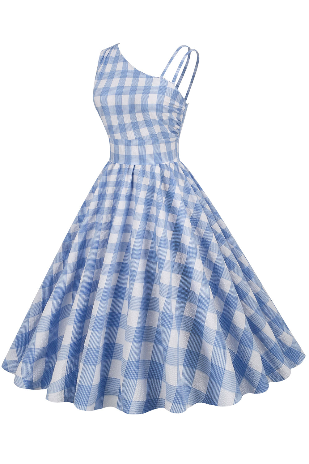 Vintage Asymmetrisk Klänning Med Blå Pläd