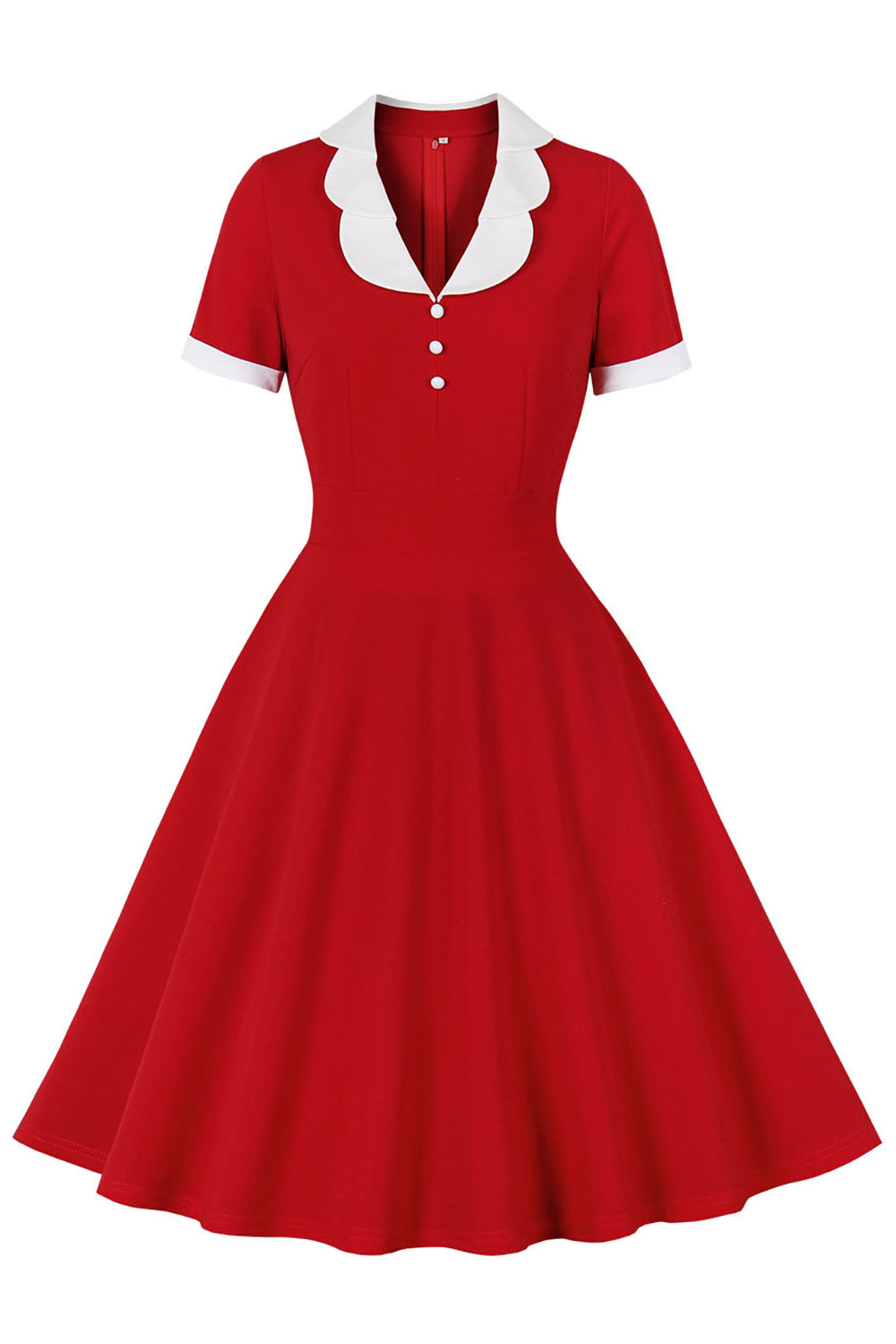 50-Tal Röd Lapel Collar Swing Dress