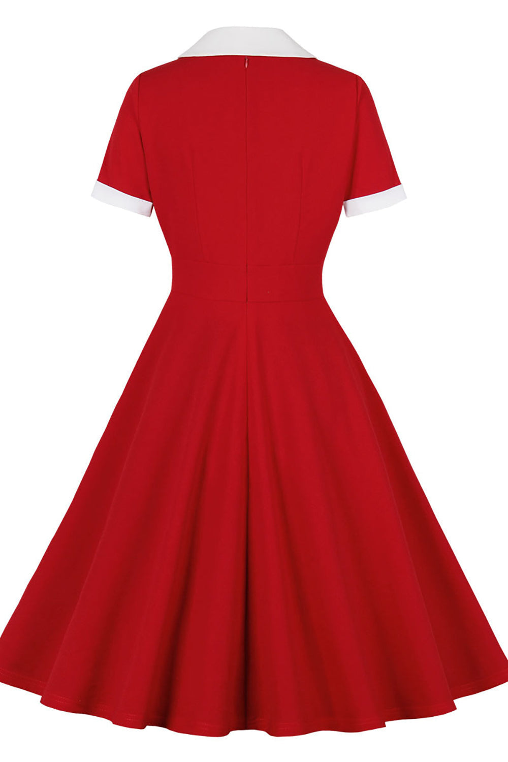 50-Tal Röd Lapel Collar Swing Dress