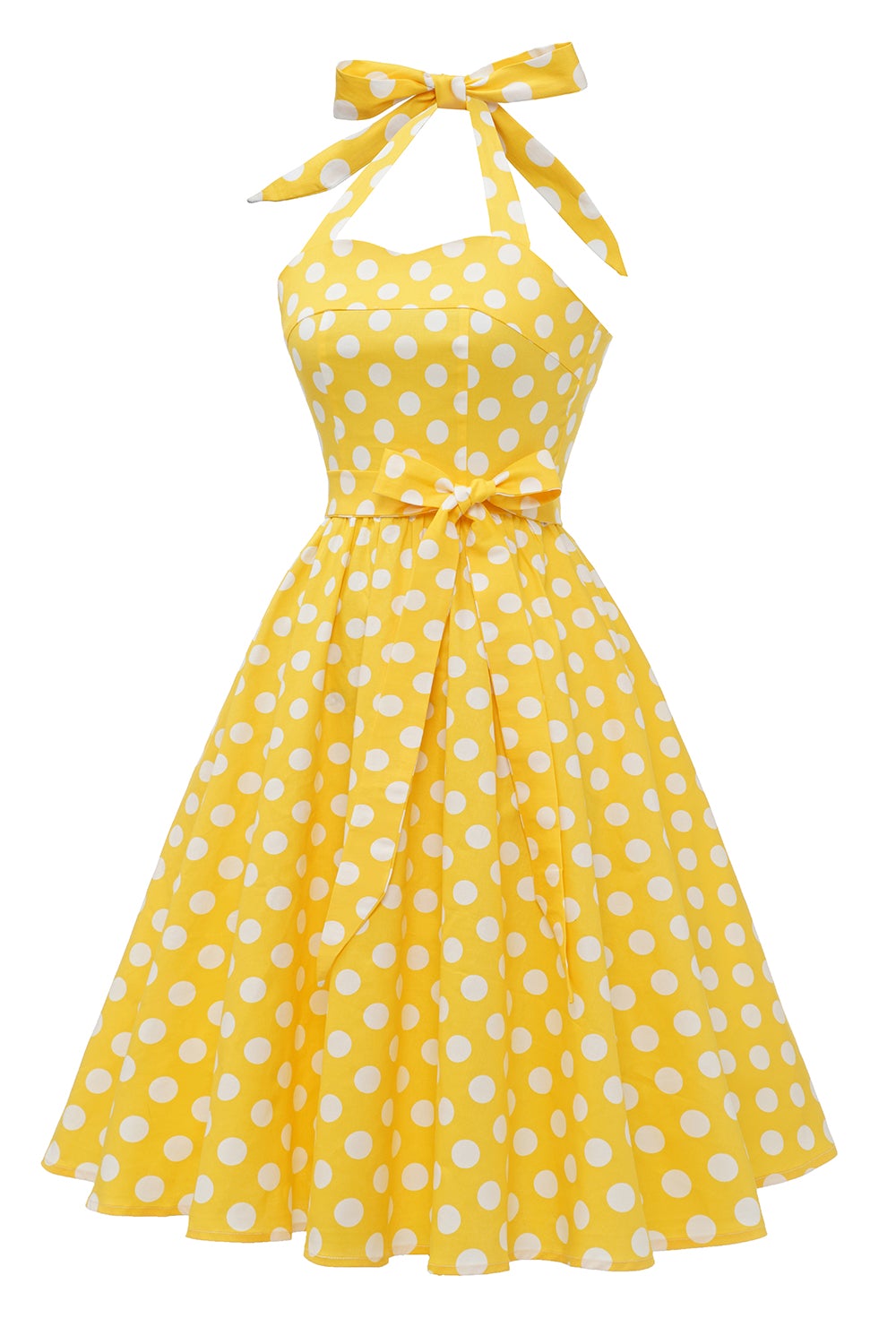 Pin Up Vintage Gul Prickig Klänning
