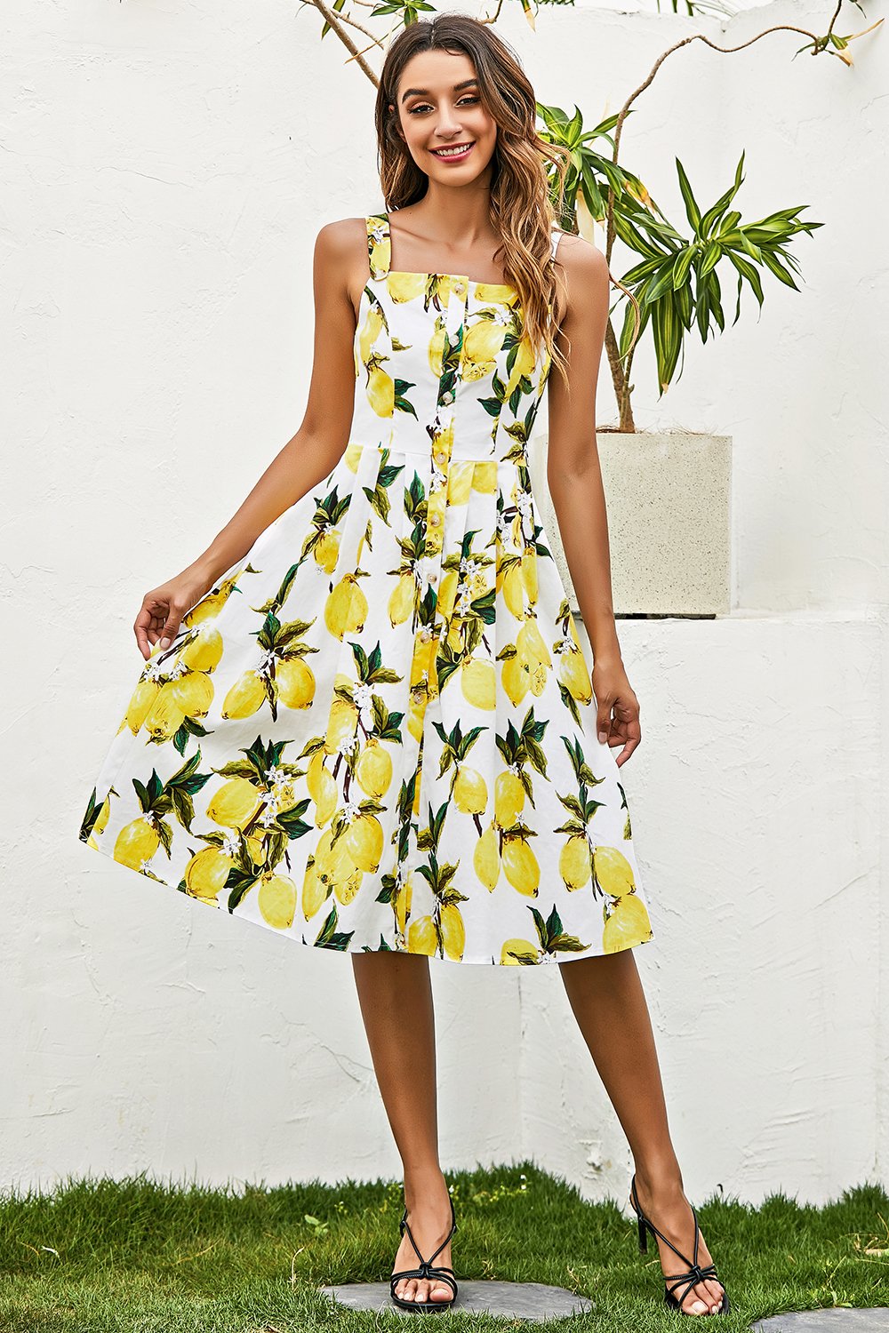 Citron Sommar Vintage Klänning Citron Mönster