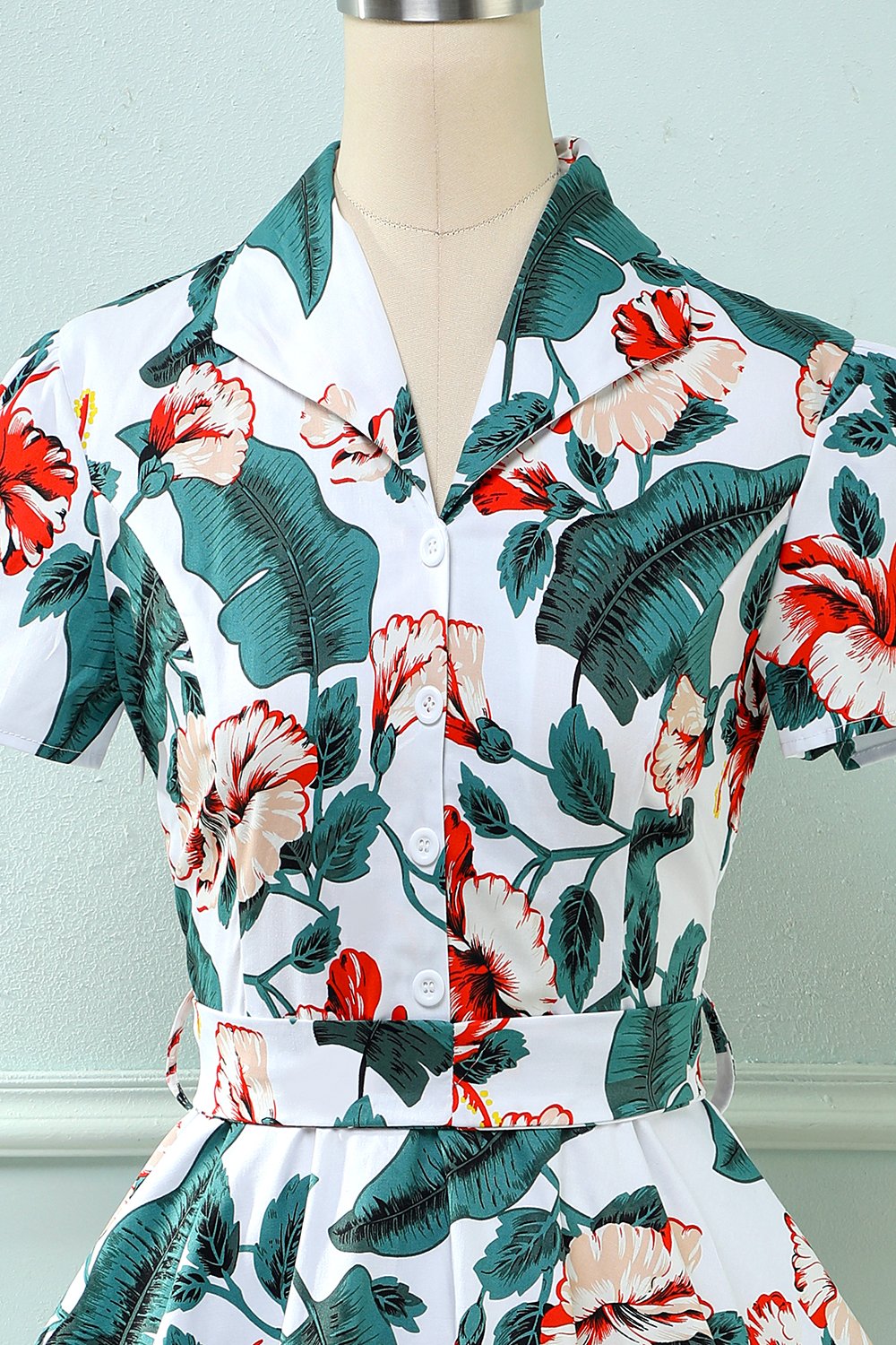 Vintage V-Ringad Klänning Med Blommönster