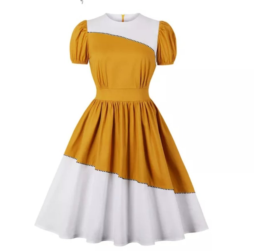 Ganska Gul Och Vit Klänning Vintage Design