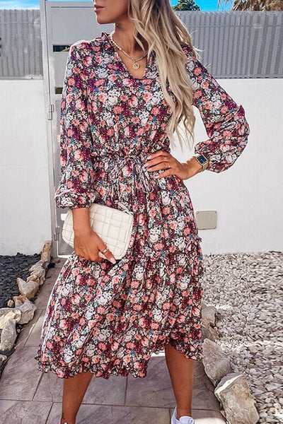 Vintage Blommig Lång Klänning
