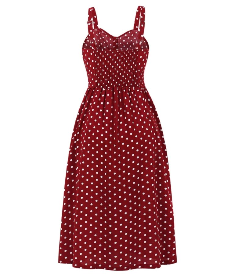 60-Tal Polka Dot Klänning Burgundy