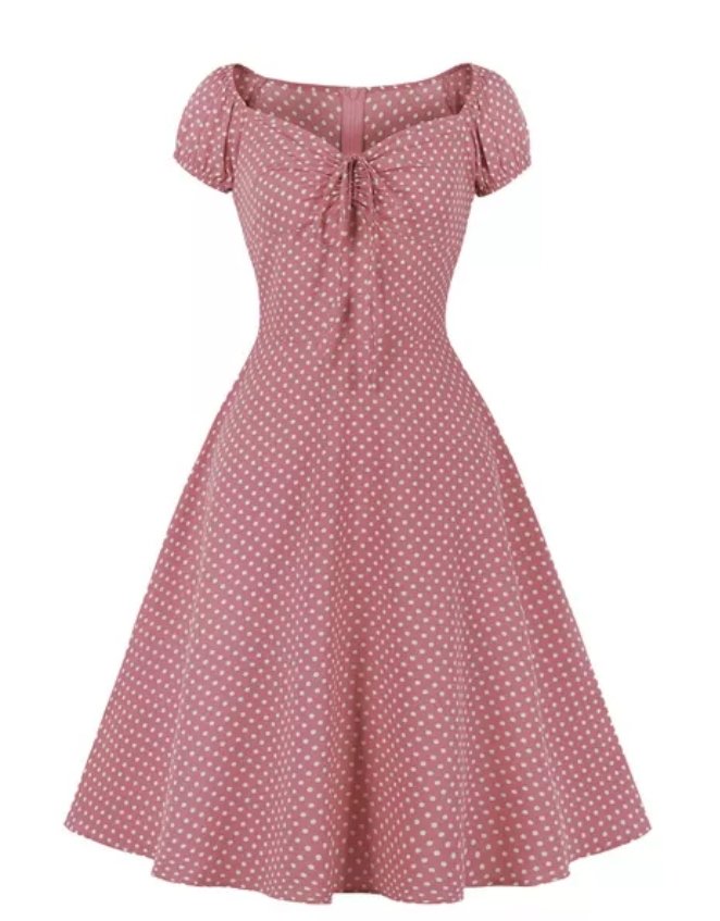 Vintage Röd Polka Dot Öppen Klänning