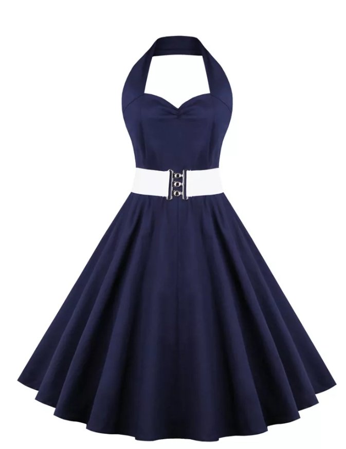 50s Pin Up Dress Mörkblå