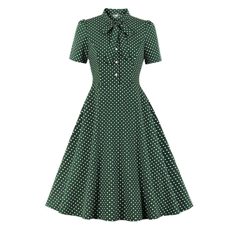 50-Tals Vintage Grön Prickig Klänning