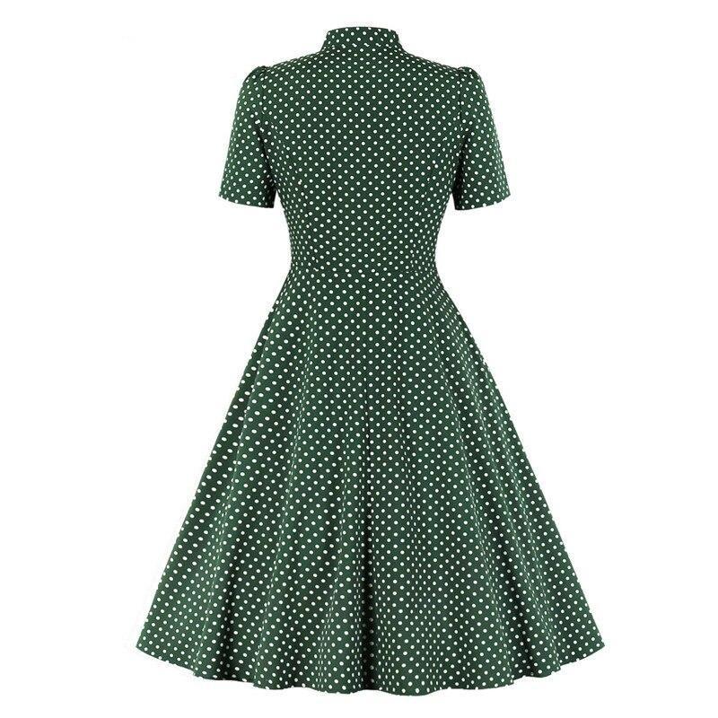 50-Tals Vintage Grön Prickig Klänning