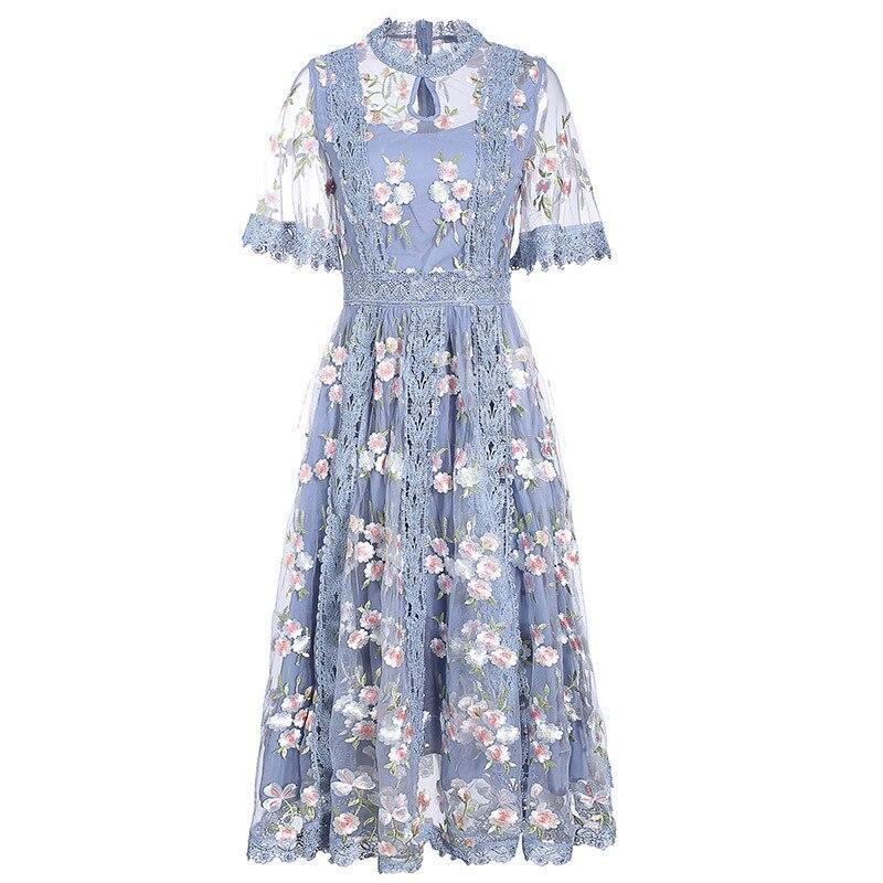 Blå Klänning Vintage Blommor