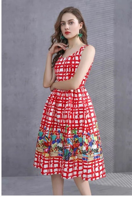 Vintage 40-Tal Röd Rutig Klänning