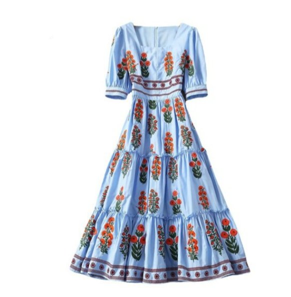 Kort Vintage Blommig Klänning Blå