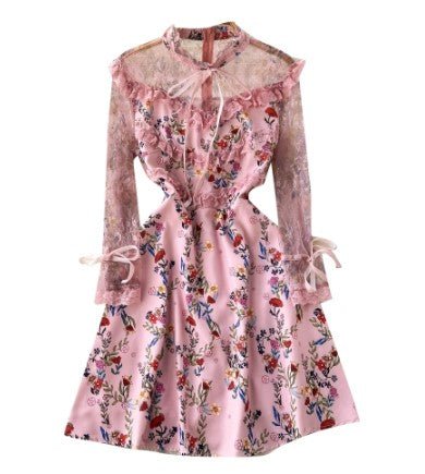 Vintage Rosa Blommig Kort Klänning