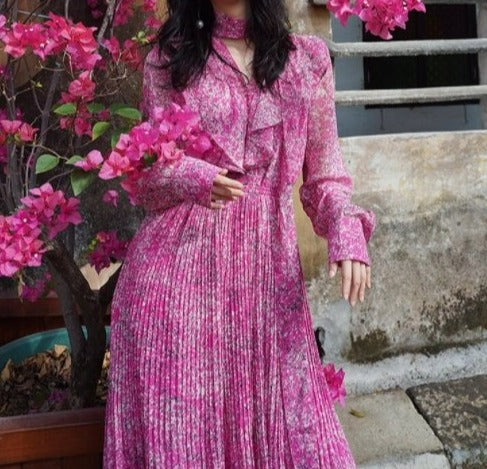 Vintage Rosa Blommig Ceremoniklänning