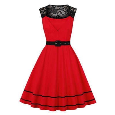 Vintage Rockabilly Röd Aftonklänning