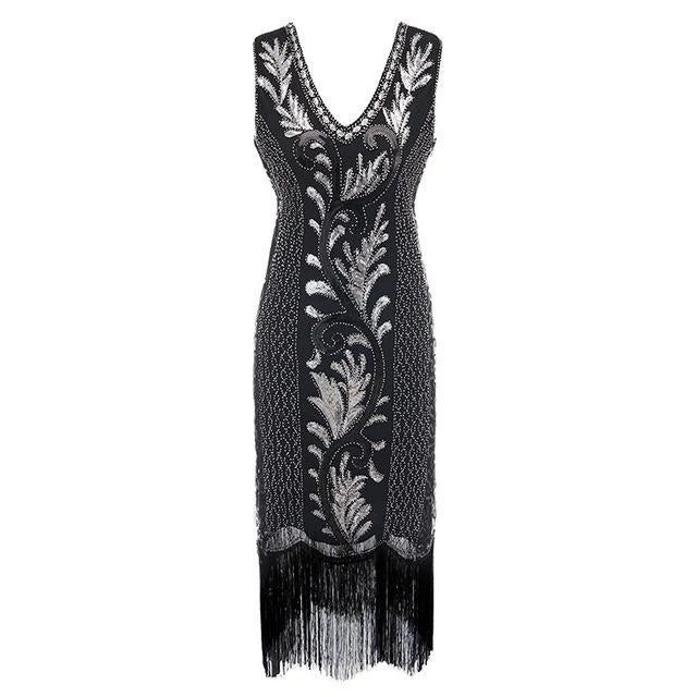 Svart Och Silver Gatsby Spirit Dress