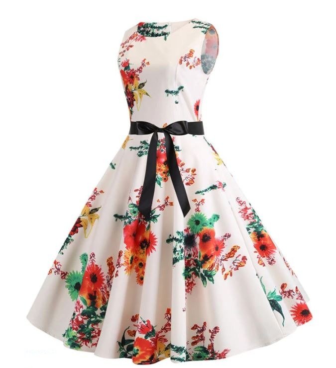 Beige Och Rosa Vintage Utsvängd Klänning