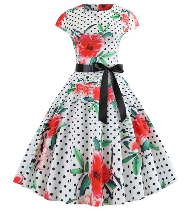 Vintage Poppies Utsvängda Klänning