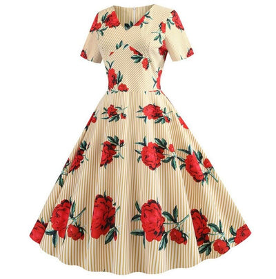 Vintage Gula Blommor Utsvängda Klänning