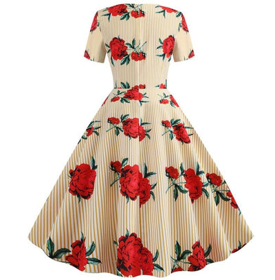 Vintage Gula Blommor Utsvängda Klänning