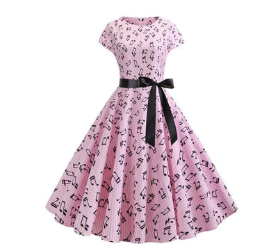 Vår Vintage Rosa Utsvängda Klänning