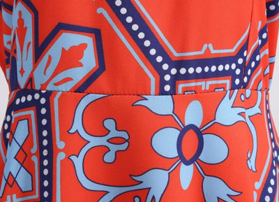 Vintage Röda Blommor Utsvängda Klänning