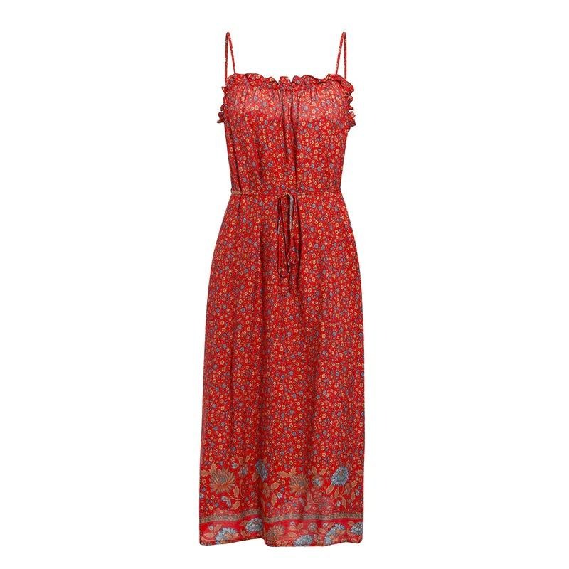 Vintage Röd Blommig Klänning