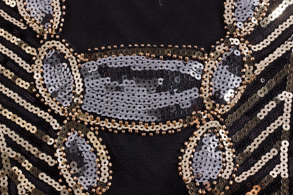 Svart Och Guld Kort Gatsby-Klänning