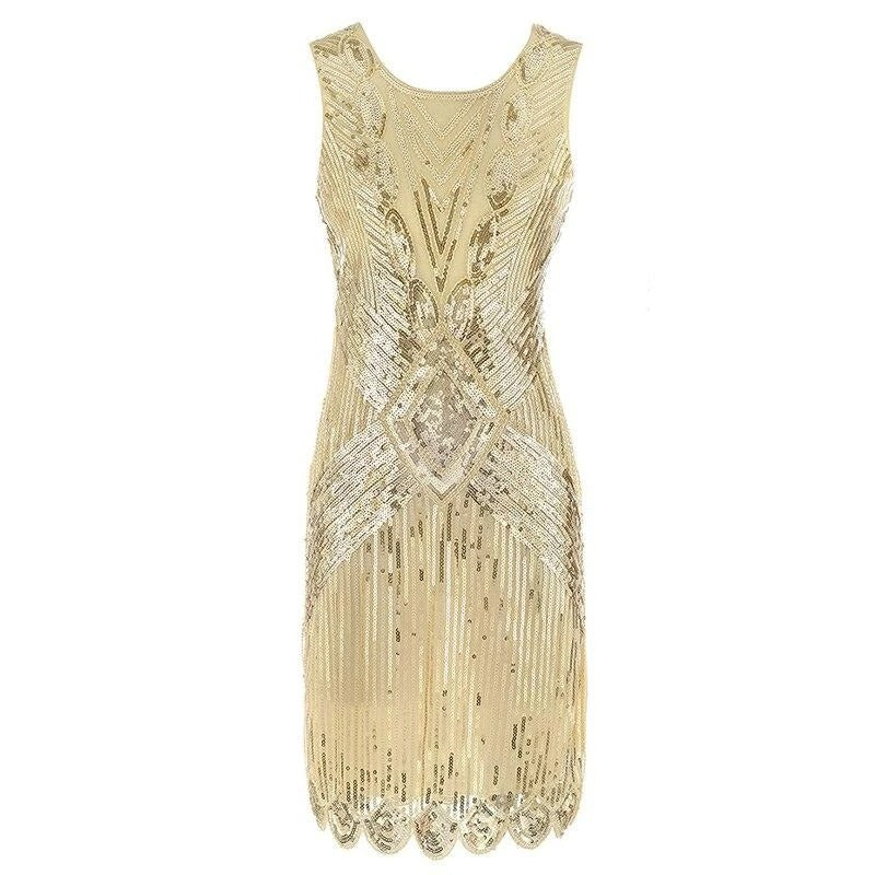 Kort Gatsbyklänning I Beige Och Guld