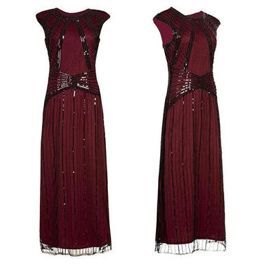 Burgundy Lång Gatsby-Klänning