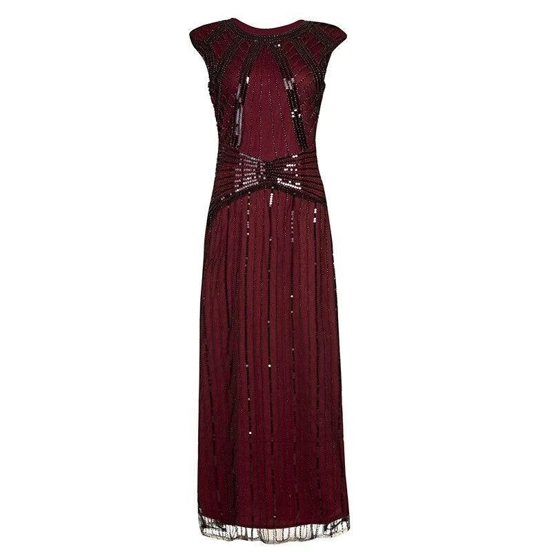 Burgundy Lång Gatsby-Klänning