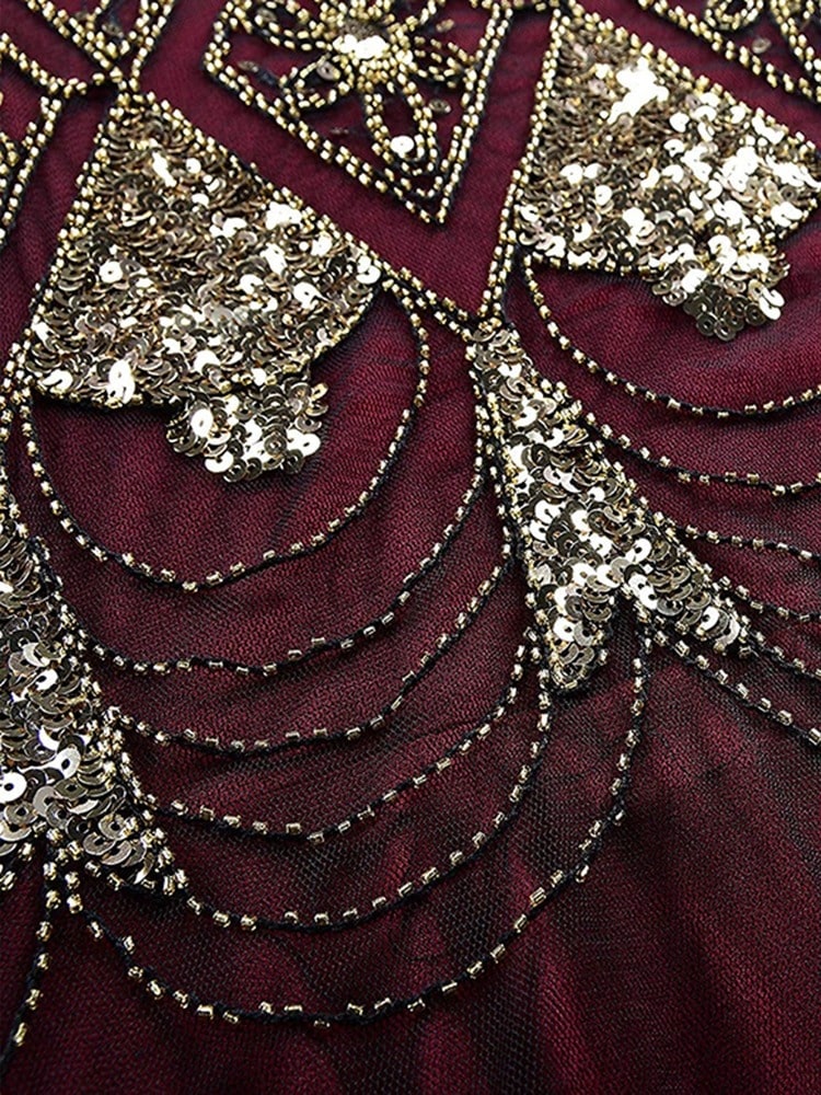 Burgundy Haute Couture Lång Gatsby Klänning