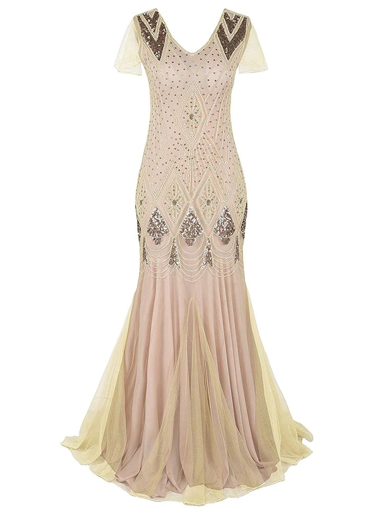Ivory Haute Couture Lång Gatsby Klänning