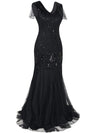 Lång Svart Haute Couture Gatsby-Klänning