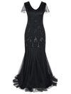Lång Svart Haute Couture Gatsby-Klänning