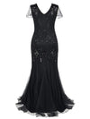 Lång Svart Haute Couture Gatsby-Klänning