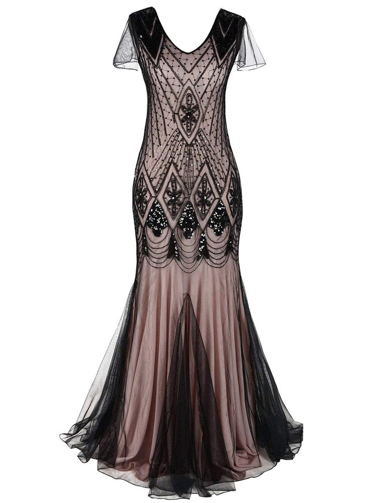 Rosa Haute Couture Lång Gatsby-Klänning