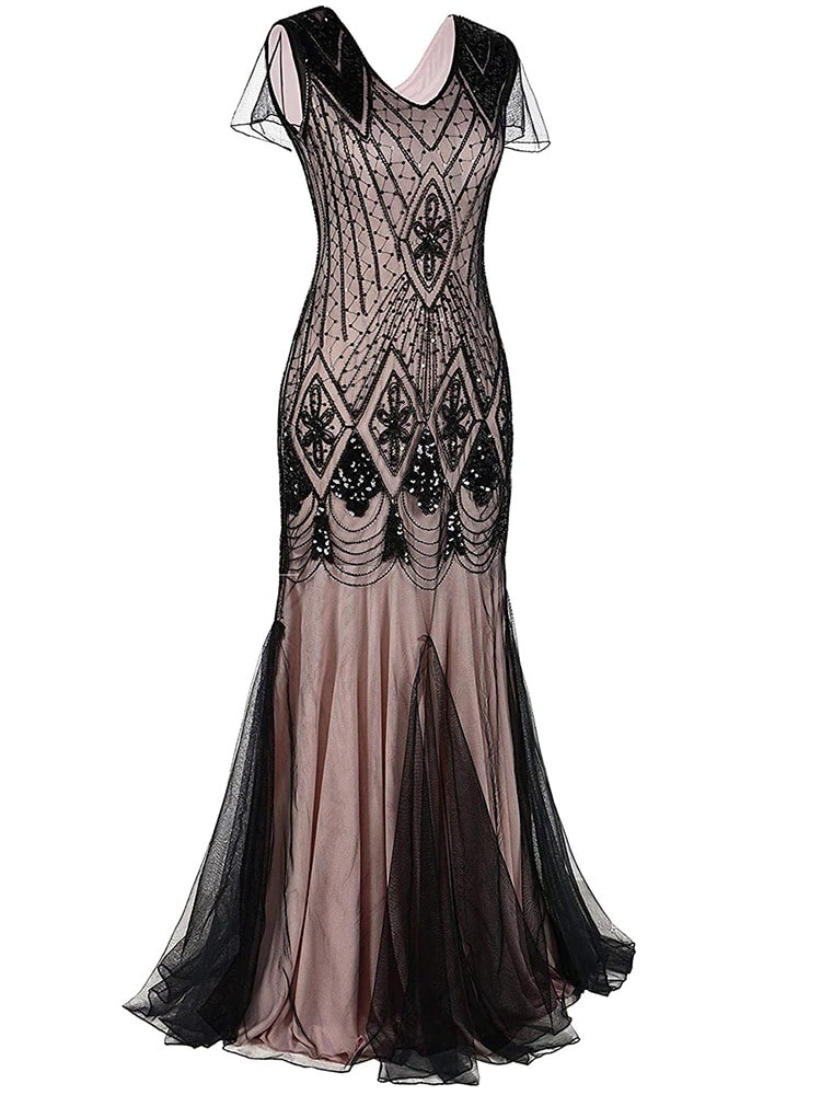 Rosa Haute Couture Lång Gatsby-Klänning