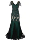 Lång Grön Haute Couture Gatsby Klänning