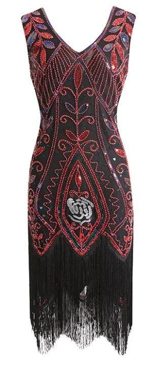 Röd Och Svart Gatsby Fjäderklänning
