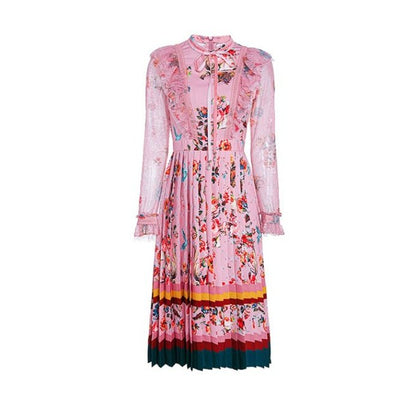 Lång Vintage Blommig Klänning Rosa