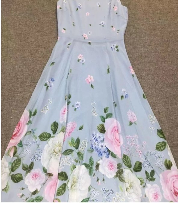 Vintage Blå Blommig Lång Klänning
