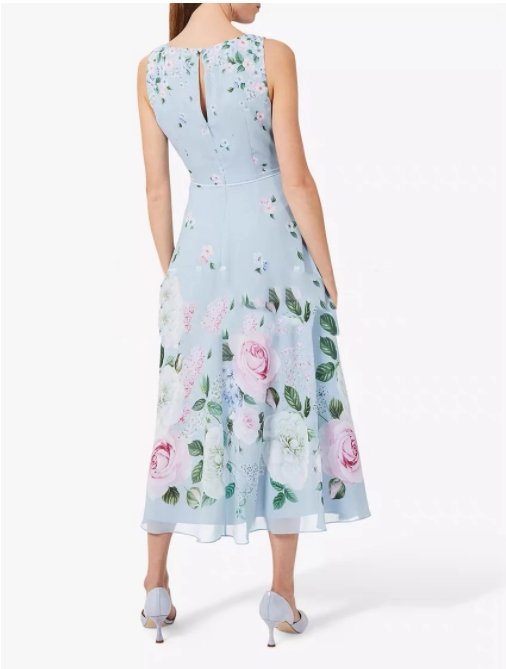 Vintage Blå Blommig Lång Klänning