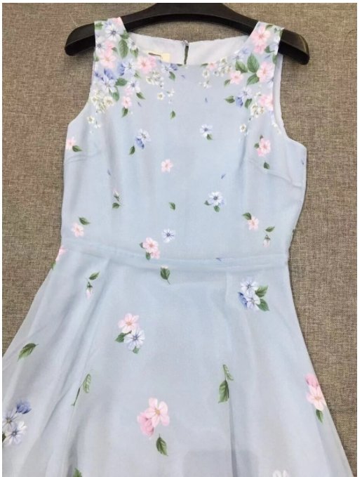 Vintage Blå Blommig Lång Klänning